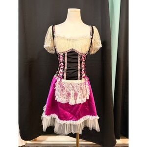 Fredericks of Hollywood Dirndl Maid Costume Dress Magenta Black S Oktoberfest